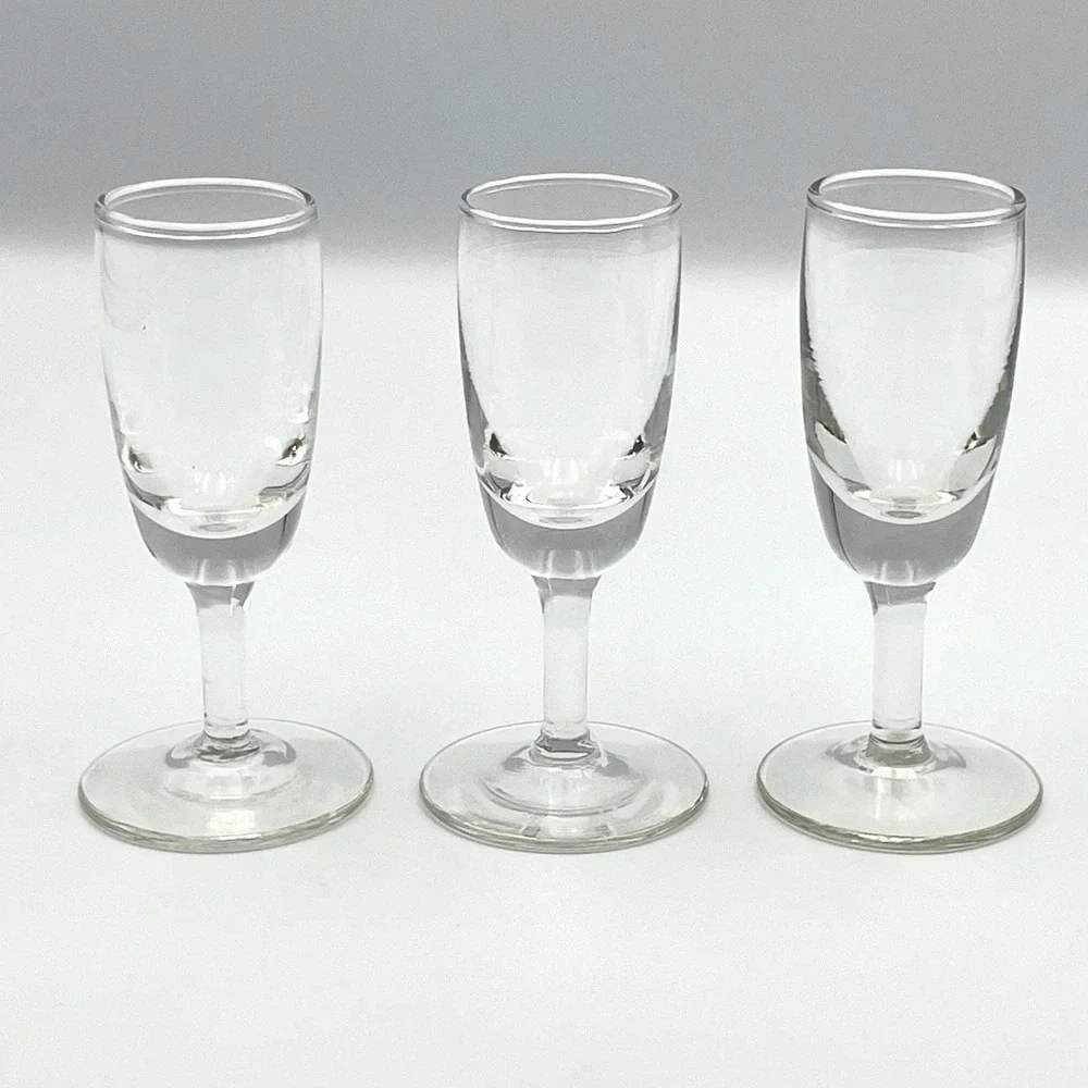 Vintage Hand Blown Cordial Glasses Pressed Stem Clear‎ Glass 4